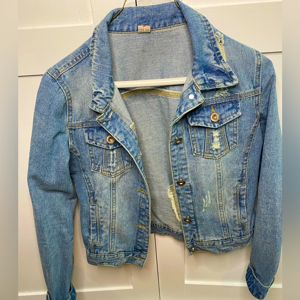 Faded ripped stylish waist jean jacket